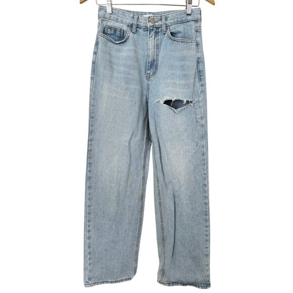 OAK + FORT Light Wash 100% Cotton Distressed High Rise Wide Denim Jeans-26" - Picture 1 of 4
